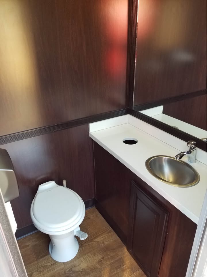 Finished interior of a luxury restroom trailer